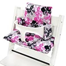 BambiniWelt sittdyna set för Stokke Tripp Trapp barnstol * 20 färger * Ersättningskudde 2 delar (vit rosa svarta blommor) XX