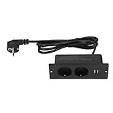 Multi-Socket Power Strip, 2 AC-uttag och 2 USB-portar Integrerat eluttag Platsbesparande infälld design för skrivbord och möbler 3000W för kontor och hem (EALRIDVo5NV-11)