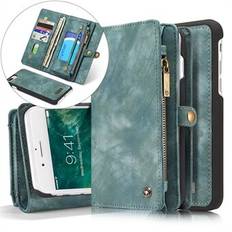 CASEME Vintage PU läderfodral för iPhone 8 Plus / 7 Plus, 008 Series 2-i-1 PC Multi-slot Plånbok Telefonfodral