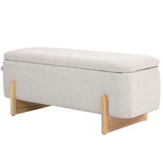 Entrébænk – Sengebænk med Opbevaring Beige Linned med Træbase 111 x 44 x 44,5 cm