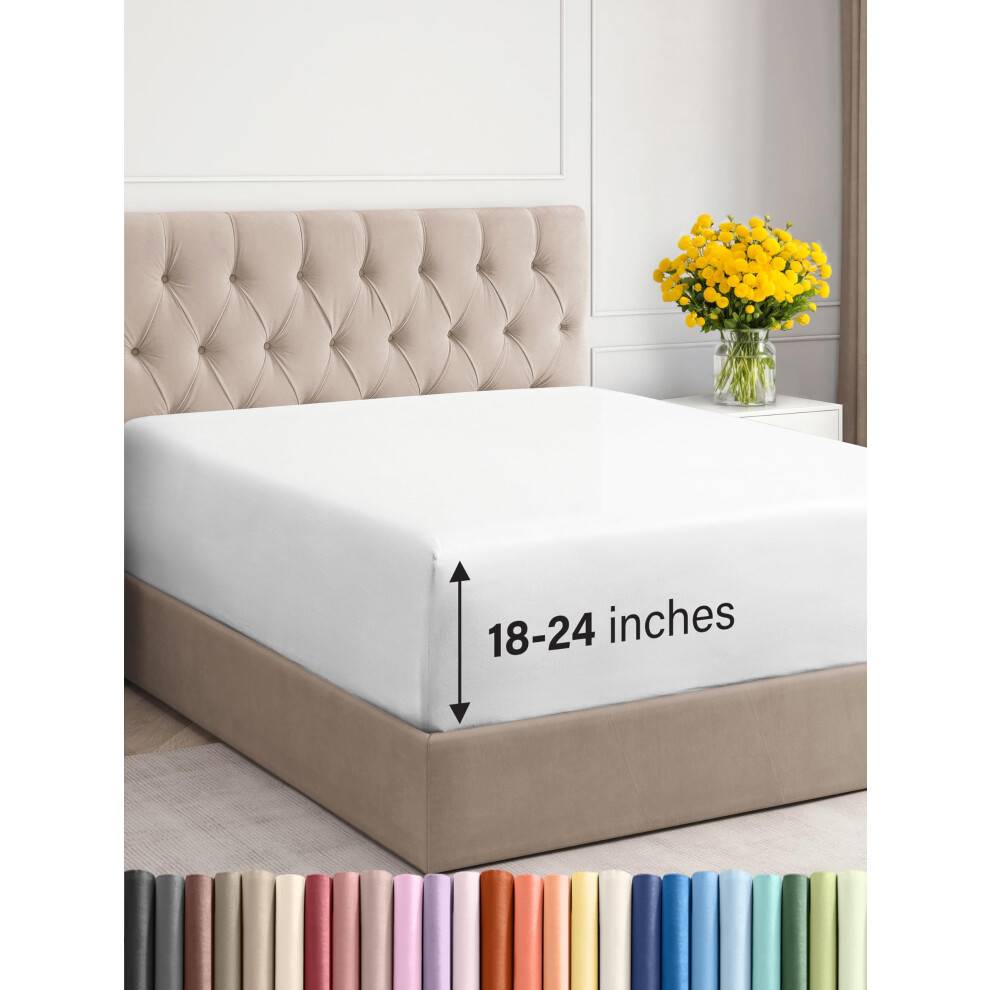 CGK Unlimited Extra Deep Cal King Fitted Sheet - Hotel Luxury - Paser let 18 tommer til 24 tommer madras - Soft Wrinkle Gratis åndbar & Comfy Ext