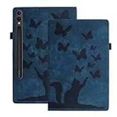 SLLMYYX Fodral till Samsung Galaxy Tab S9 Plus 12,4 tum, fjäril katt smal folio stativ skydd för Samsung Tab S9+ 12,4 tum (mörkblå)