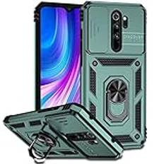 ESONG fodral kompatibelt med Xiaomi Redmi Note 8 Pro,militärt skyddsfodral,stöttåligt skyddande telefonfodral,[360 graders vridningshållare] kameraskydd med Slide Camera Cover,Mörkgrön