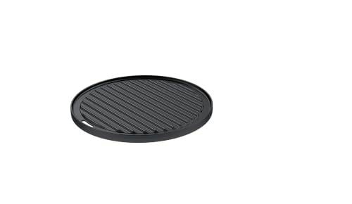 RÖSLE VARIO Grillplatte, Hochwertige Grillplatte aus Gusseisen für Fleisch und kleine Grillstücke, Grillbranding, Platte beidseitig verwendbar, 30 cm, Schwarz