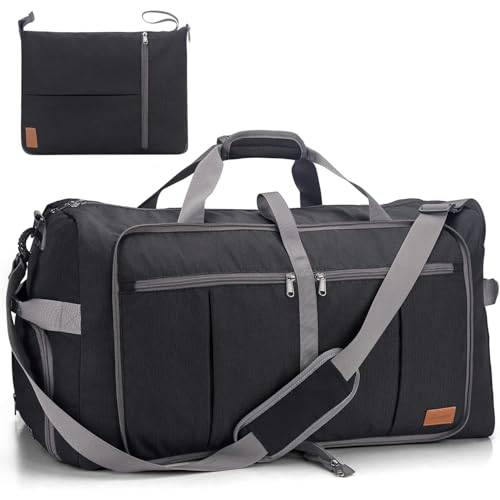 Upeelife Faltbare Reisetasche, Sporttasche, großes Format, Weekendtasche mit Schuhfach, Damen und Herren, UP057, Deep Black, 125L, Modern