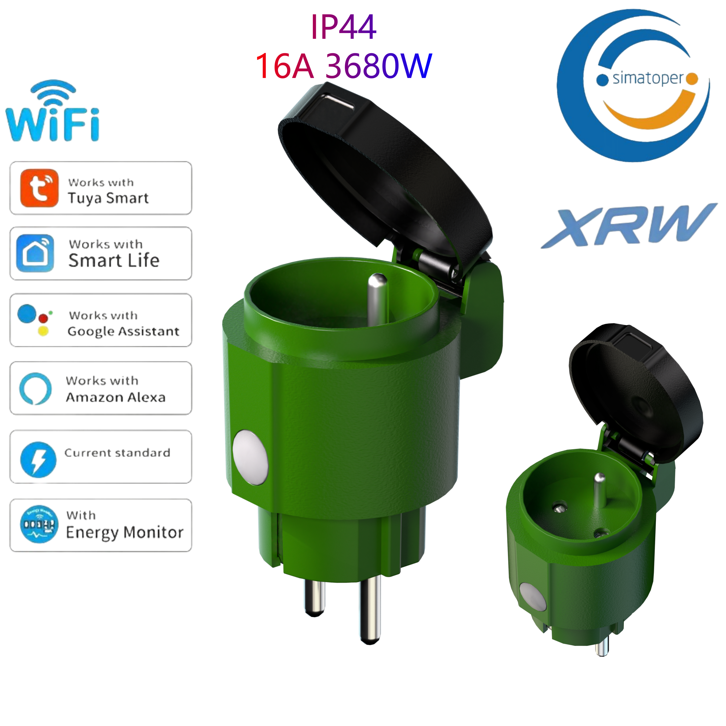 XRW Outdoor WiFi Socket IP44 French Outlet Type E Smart Life/Tuya App Energy Monitoring Timer 16A 3680W Alexa Google Home 2.4GHz