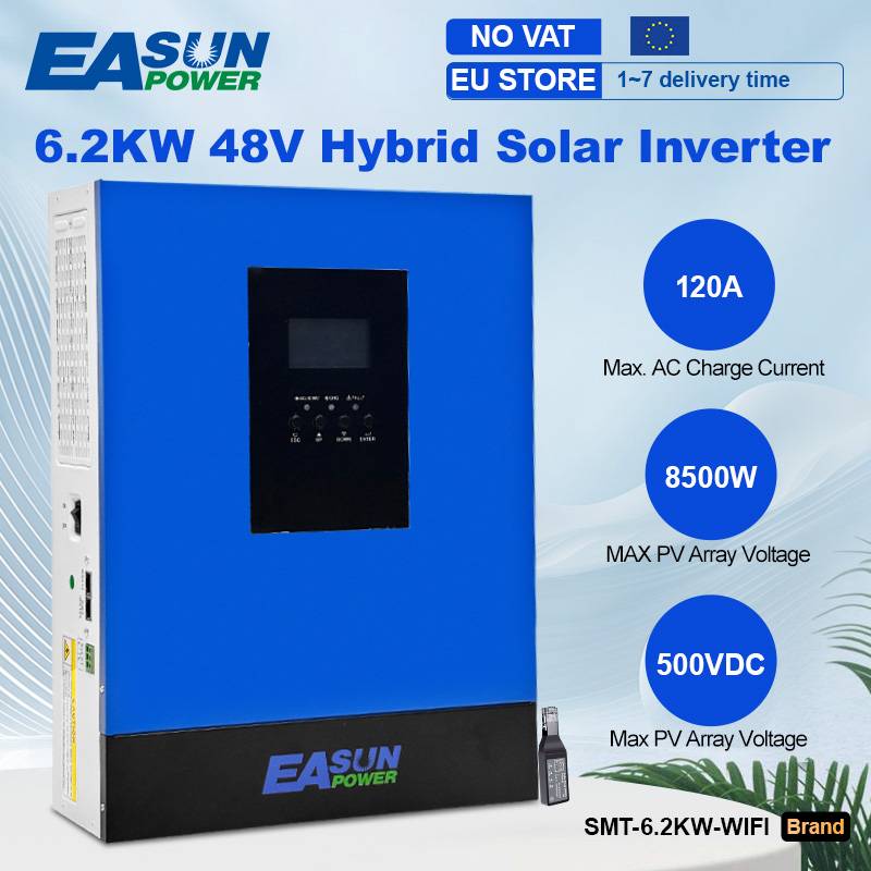 Easun 6.2KW 4KW 3.2KW 2KW Hybrid Solar Inverter 12V 24V 48V MPPT Off Grid Pure Sine Wave120A 230v 50/60hz Solar Inverter Charger