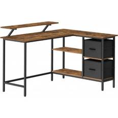 L-format Skrivbord med Lådor och Skärmstativ Vintage Brun 135 x 105 x 89,5 cm