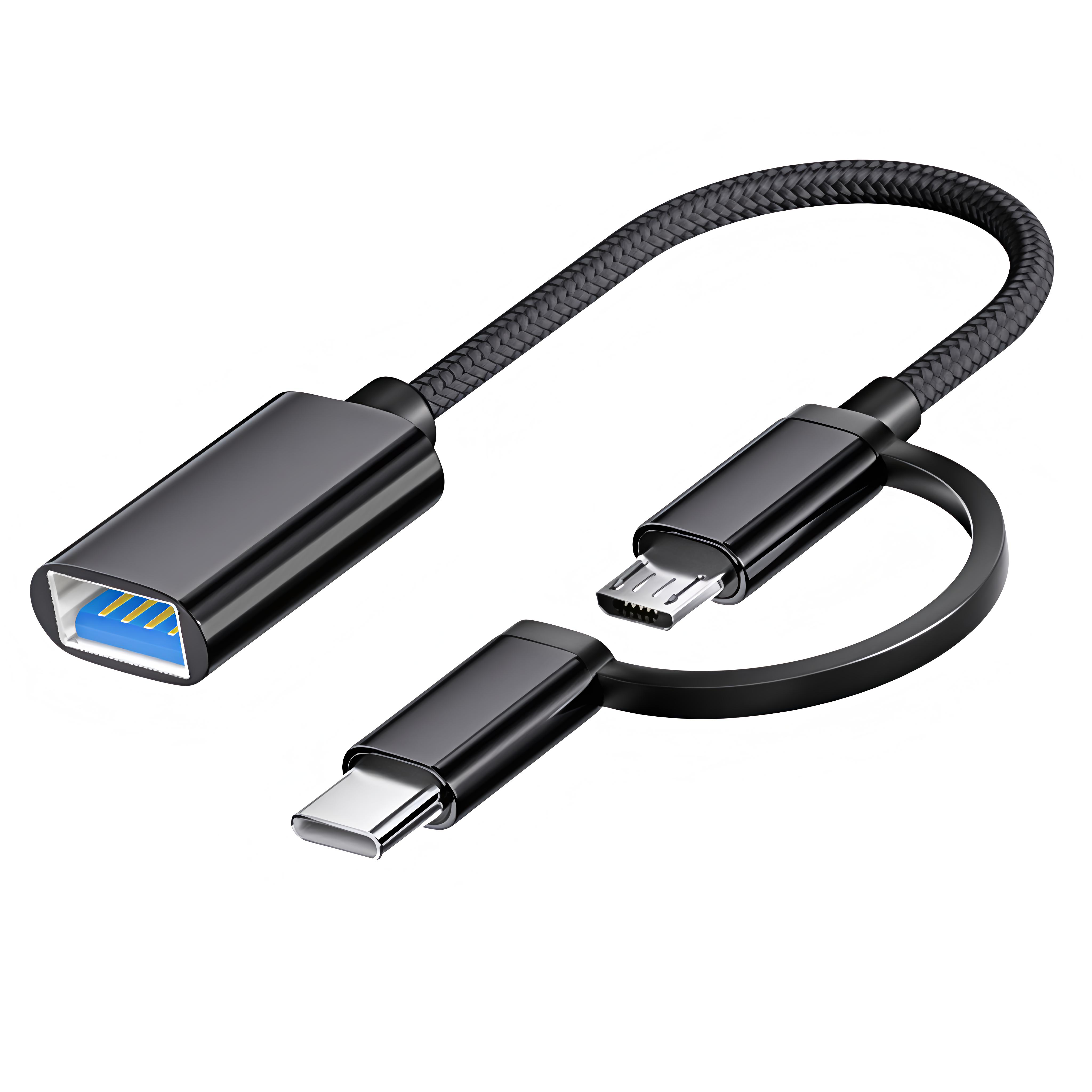 2-in-1 Micro USB USB-C to USB OTG Cable Adapter for Connectors, Suitable for Xiaomi Samsung S20 Huawei OTG Data MacBook Pro
