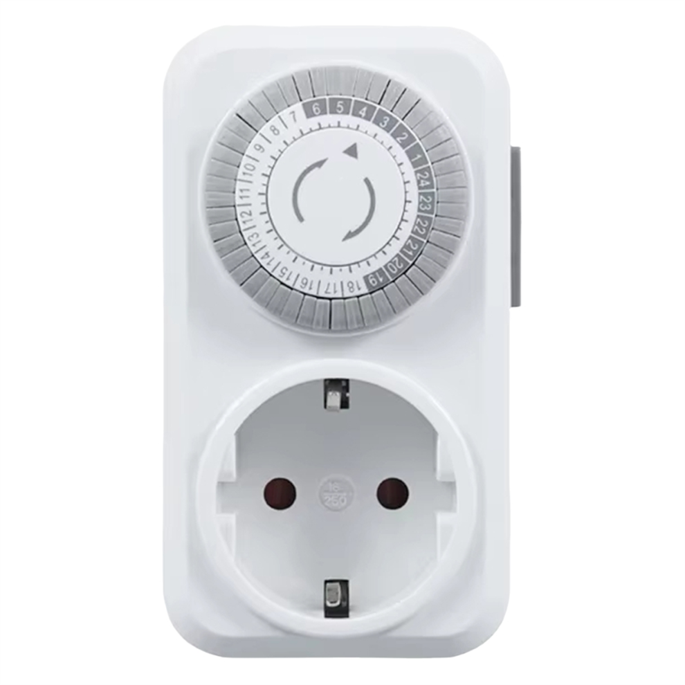 Stikkontakt med tidsur, 24-timers cyklus, mekanisk timer, EU-stik