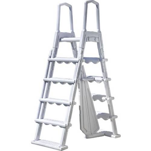 Sikkerhedsstige PLAST, 2x4 trin + platform H120-132 cm - PoolOasen.