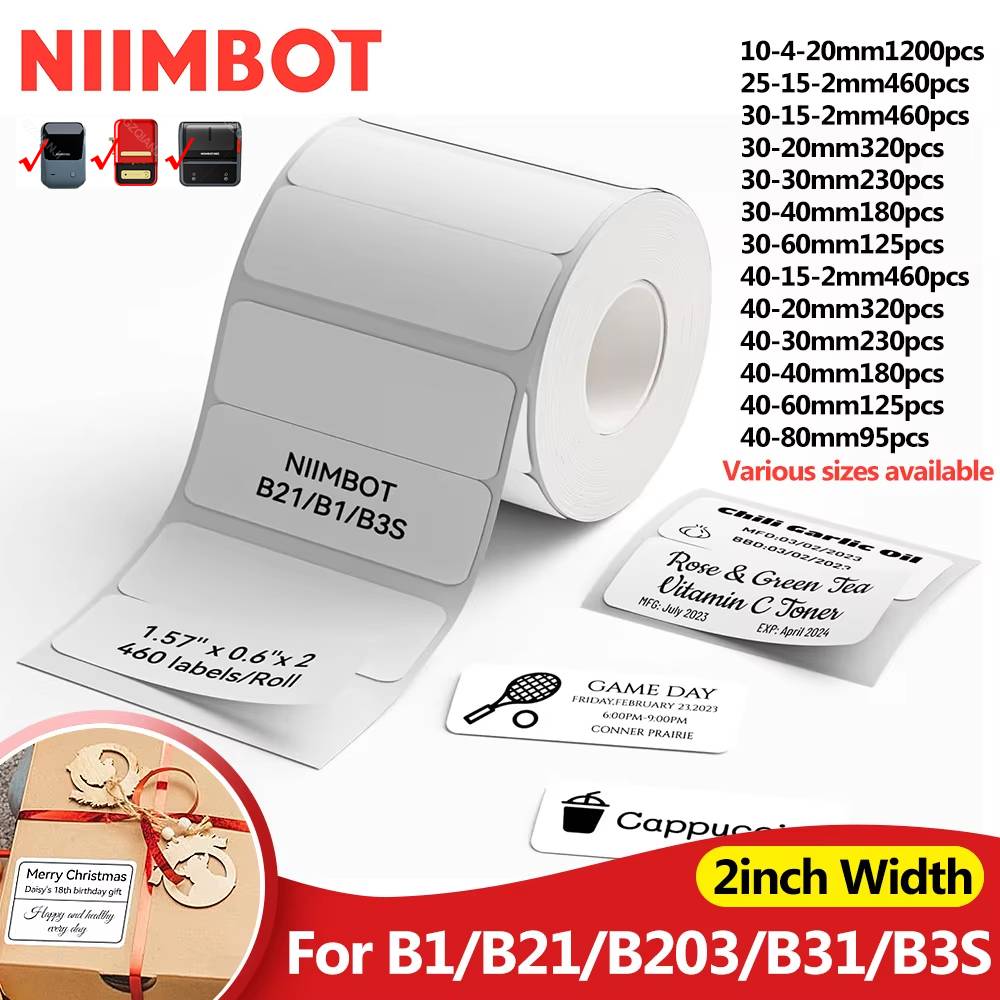 Niimbot B21/B1/B31 Thermal Label Sticker Paper Round White 20-50mm Width Clothing Tag Commodity Price Food Self-Adhesive