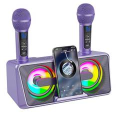 Karaokemaskin för vuxna och barn med 2 UHF trådlösa mikrofoner, bärbara Bluetooth-högtalare PA-system med disco-lampor telefonhållare för hemmafest, picknick, bil, utomhus/födelsedagspresenter