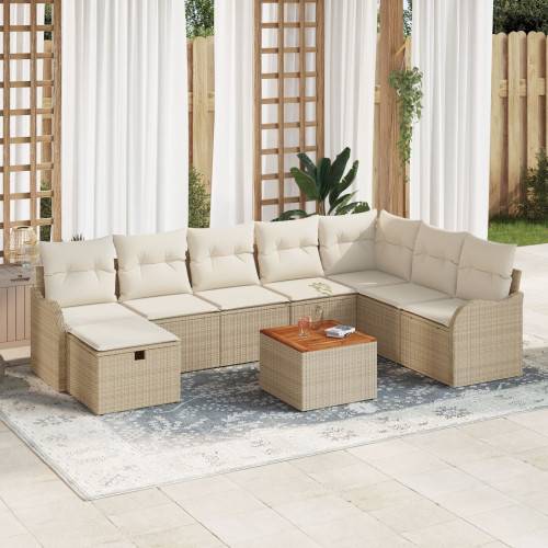 Trädgårdsoffset med kudde med lagring 9 pcs Beige konstrotting