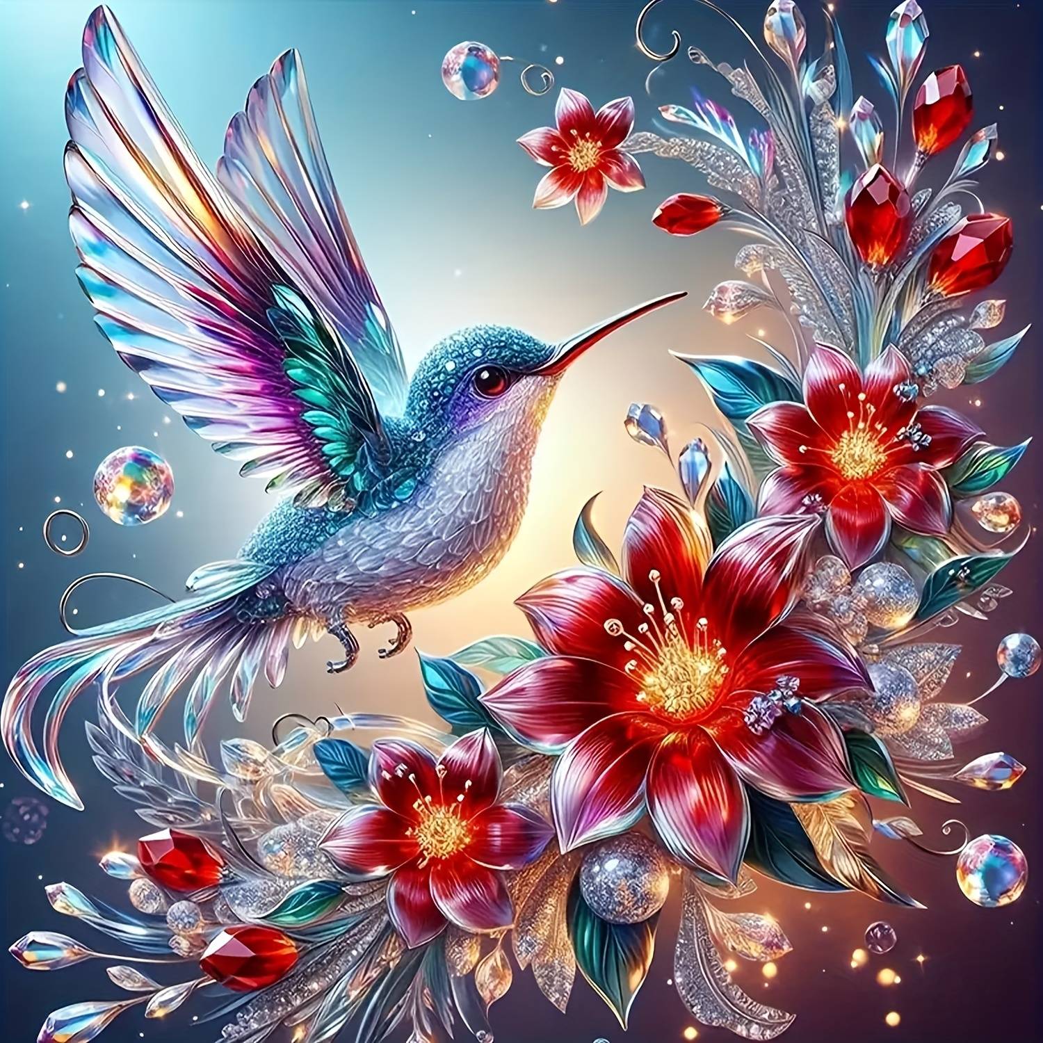 TEMU Round Diamond Painting Kit- Hummingbird And Flower Mosaic Art, Canvas Theme Suitable For Home Bedroom Living Room Decoration, Diy Handmade Gift 7.87x 7.87inch
