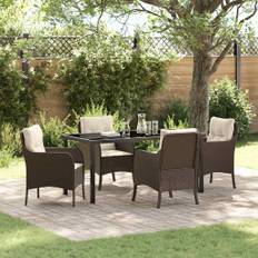 vidaXL Have Spisebordssæt med pude 5 pcs Brun Poly rattan