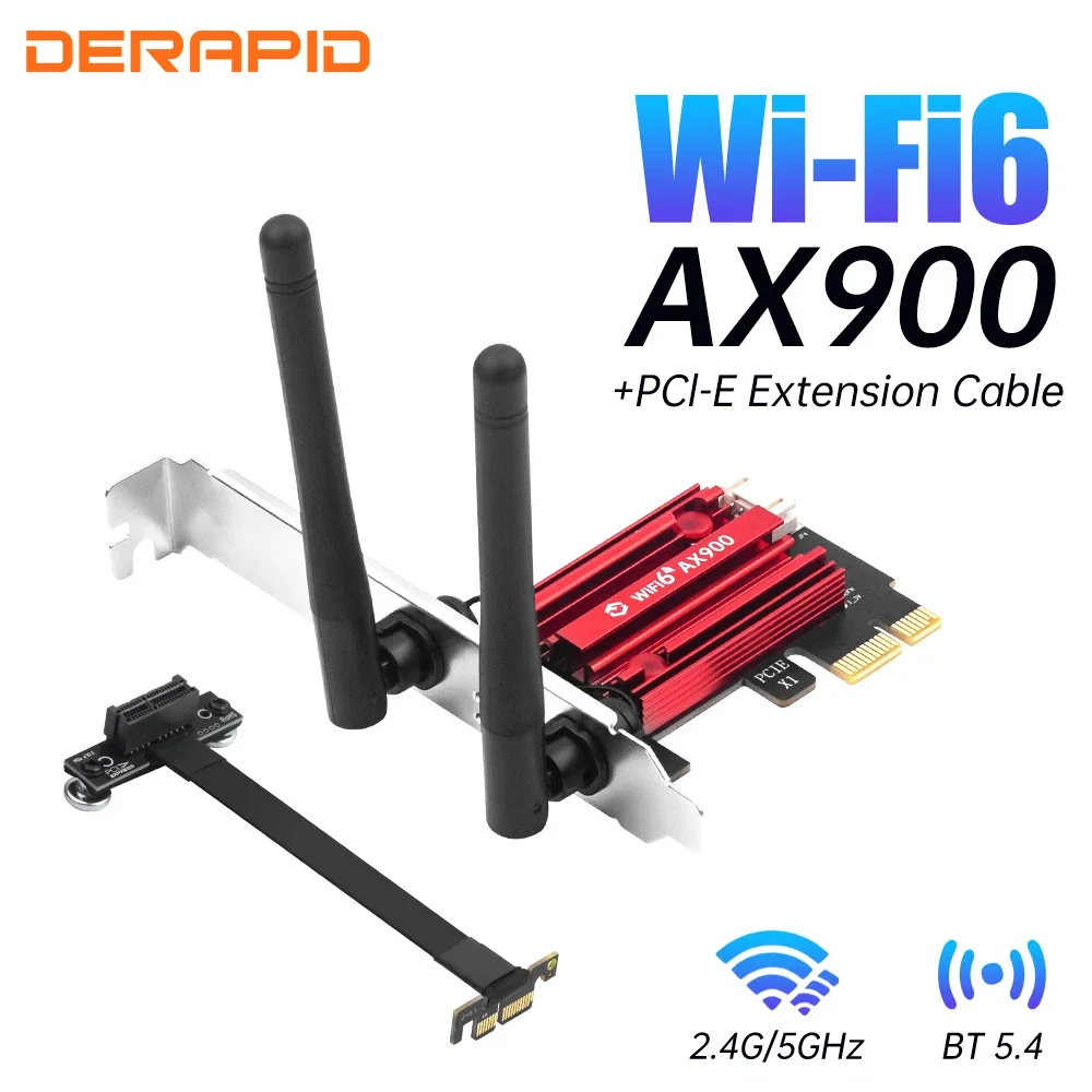 WiFi 6 Network Card PCIe X1 Dual-Band Wireless 2.4G/5GHz 5.4 Wi-Fi6 Bluetooth High Speed Antennas for Windows 10/11 Desktop PC