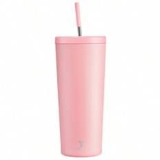 24 oz isolerad tumbler med lock och sugrör, vakuumisolerad vattenflaska i rostfritt stål, isolerad mugg, håller sig kall i 24 timmar, 100 % läckagesäk - Rosa (700ml)