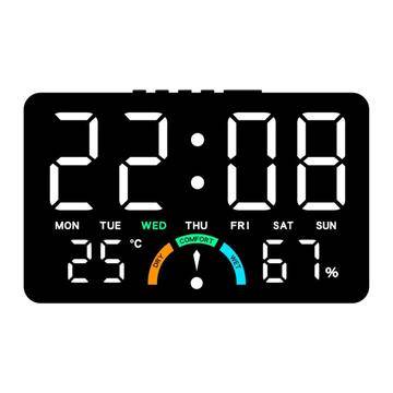 GH9007 LED-väckarklocka med digital display och luftfuktighetsmätare – svart