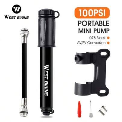 WEST BIKING Hand Mini Cykelpump Däckluftpump Schrader Presta Ventil Kula Nålslang MTB Cykeltillbehör Bärbar Cykelluftpump - Svart (100PSI svart)
