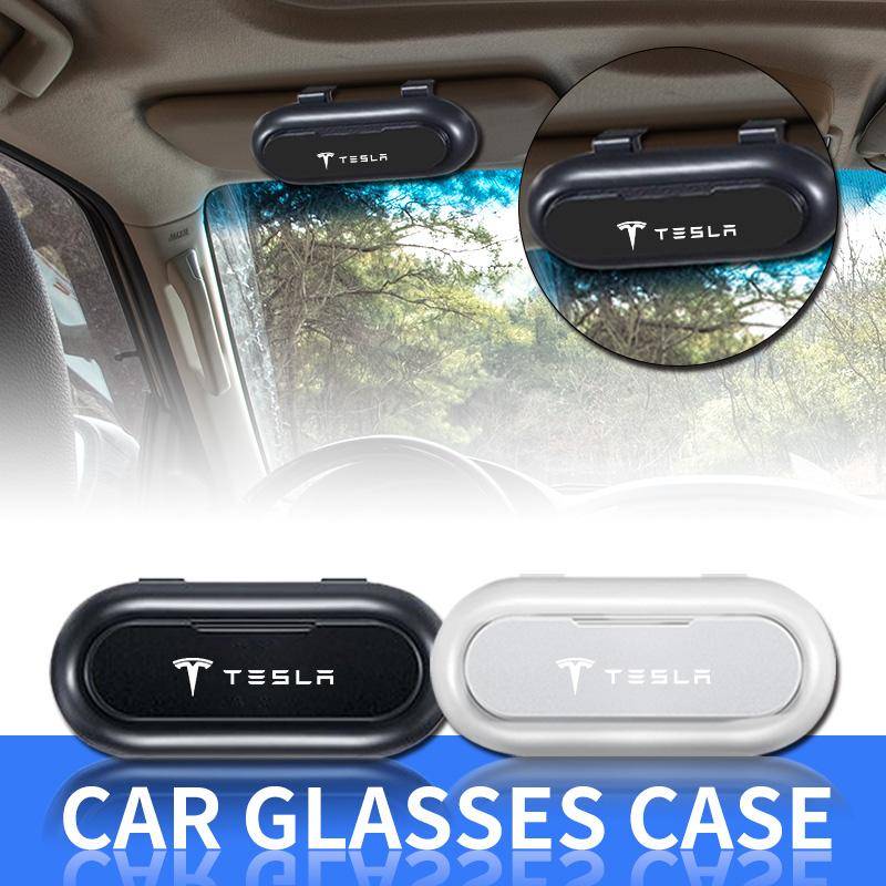 Bil Solskydd Glasögon Förvaringslåda Hållare Organizer Biltillbehör För Tesla Model 3 Model S Model X Model Y Roadster Bonina Coil vit