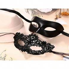 2-delat elegant set med svarta spetsmasker för par - perfekt för venetiansk fest, Mardi Gras och Halloween-firanden - Multifärgad (Mask för män 1 st,2 st masker,Dammask 1 st,Hane och hona (2 st),Herr Silver 1 st,Herrguld 1 st)