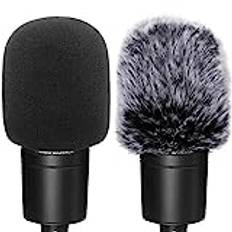 Popfilter för vindruta, kompatibelt med AT2020, mikrofonskumskydd + lurvig vindruta muff vind kompatibel med Audio Technica at2020 at2035 at2500 at2050 at4040, Chromlives Furry & Foam mikrofonskydd, 2-pack