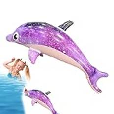 Dolphin Float För Pool - Jätte Uppblåsbar Delfin Pool Float, Nöje Marina Djur Barnleksak | Sommar Uppblåsbar Delfinleksak, Uppblåsbar Lila Stjärnhimmel Delfinfiskleksak För Barn Som Simmar