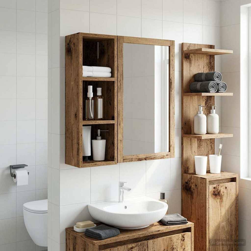 vidaXL Badeværelsesvægskab med hylde Gammelt træ 20 x 16 x 62,5 cm