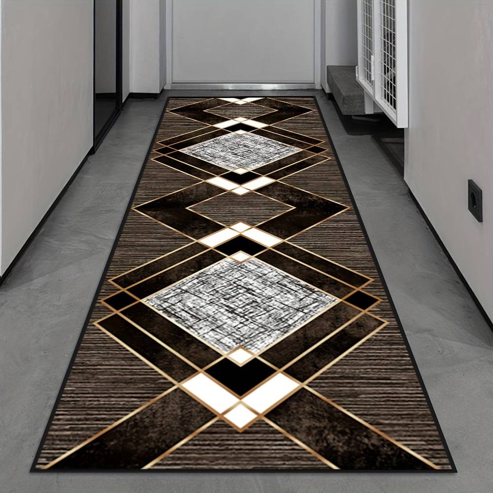 TEMU Golden Diamond Velvet 1pc, Nordic Geometric Pattern Creative Rug, Light Coffee Shop Fashionable Decoration Carpet, Restaurant Anti-slip Long Mats, Conference Room High-quality Runner Rugs