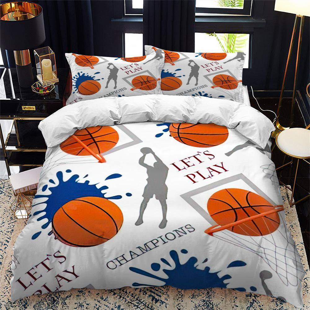 Barn Basketboll Påslakanset 3D King Queen Size Coolt Sporttema För Barn Barn Tonåringar Boll Spel Polyester Sängklädesset US Twin(172x218cm)