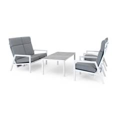 Brafab Belfort sofagruppe Vit med grå dyna 2-personers sofa, 2 st reclinerstoler & sofabord 140x70 cm