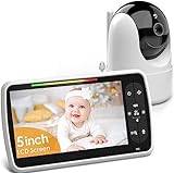 Cankypu Babymonitor med kamera och ljud, 5 tums skärm, helt fjärrstyrd/lutbar babykamera, 3000mAh mörkerseende, batteritid, trådlös babyvideomonitor