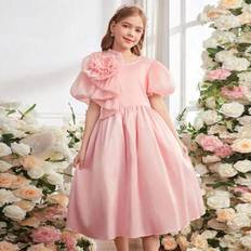Tween Girl Elegant blommig rosett dekorerad prinsessklänning - Rosa (8Y,9Y,10Y,11Y,12Y)