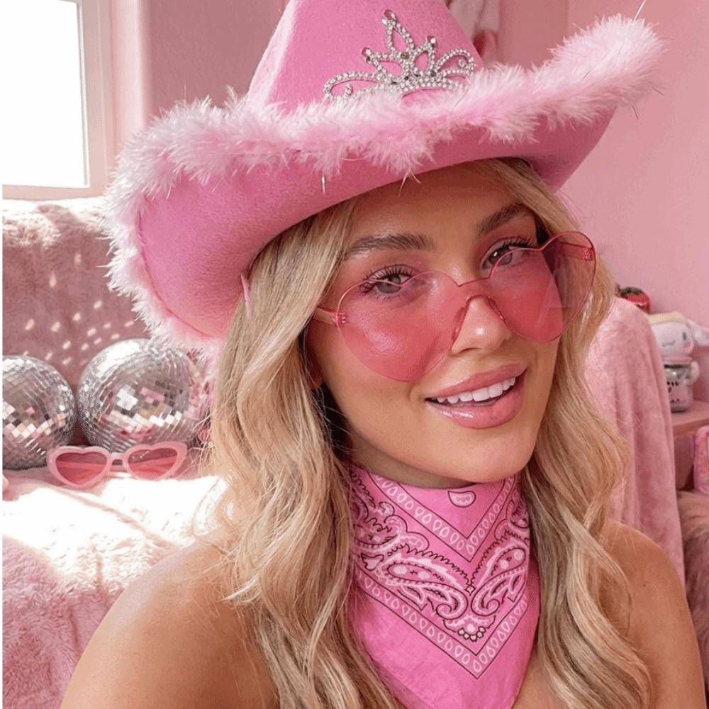 Luddig kant Cowboyhatt Rosa Halloween Kostymtillbehör Set Bandana Hjärtformade Glasögon Cosplay cm