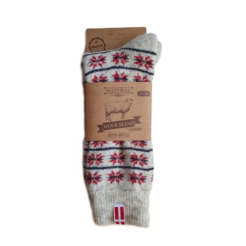 Woolwear Ragsokker "Snefnug" 80% Uld - Grå / Bordeaux - Grå / Bordeaux / 39-42