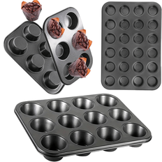 1 styck - 6/12 24-koppars non-stick muffins- och cupcakeformar - Hållbart kolstål, lätt att ta bort från formen för bakplåtar, lämplig för brownies et - Svart (medelstor,stor,3-delat set,Extra large)
