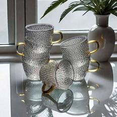 12/6-pack genomskinliga fiskfjällmönster glaskoppar, kaffekoppar, lämpliga för kaféer, hem, kontor, restauranger, skolor, hotell, dricka kaffe, te, dr (6-pack koppar av klarglas,12-delars uppsättning klara glasögon)