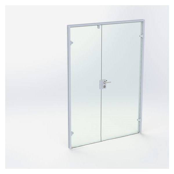 Dobbelt Glasdør - Mat Sølv - M15: 1490 x 2090 mm - (1 aktiv 1 passiv)