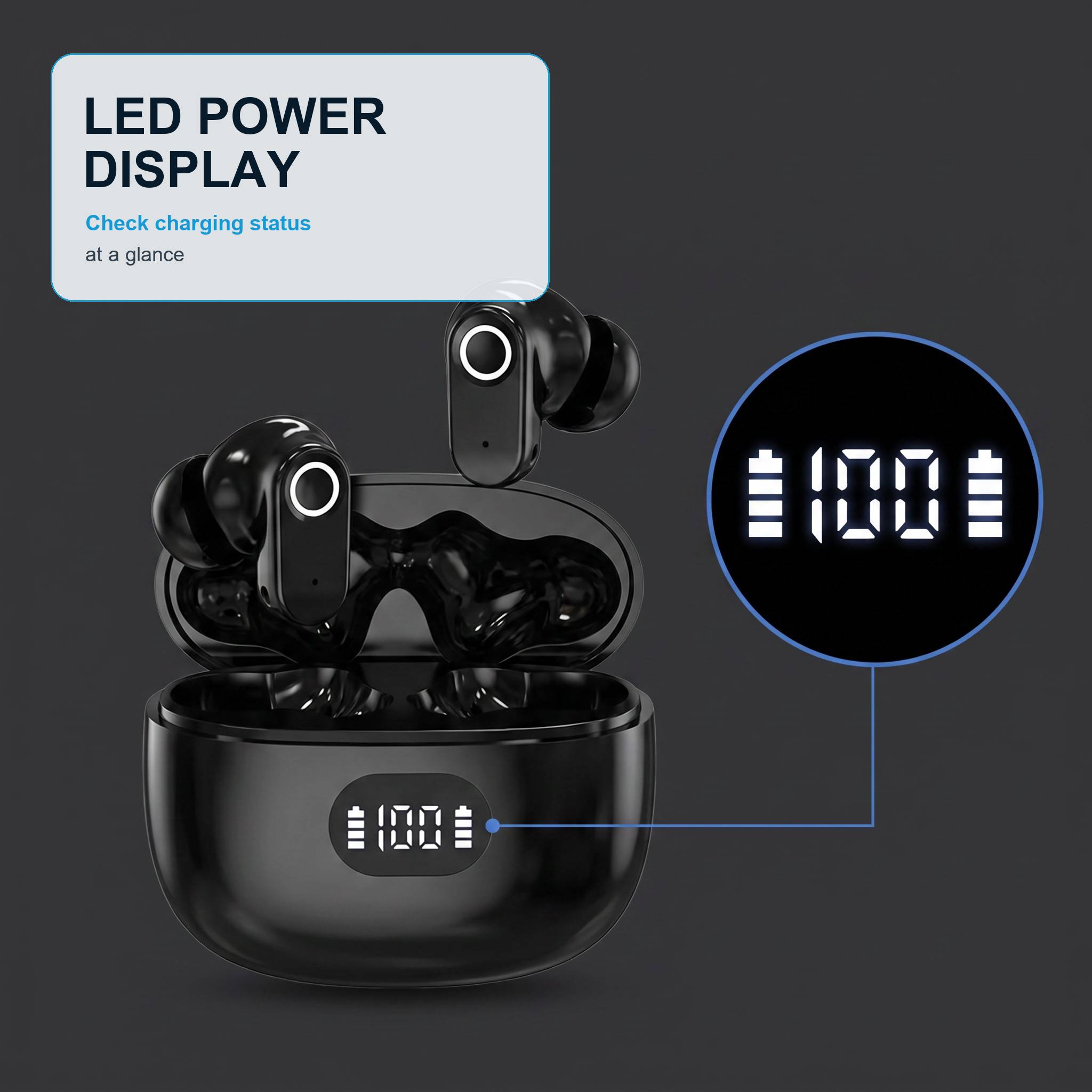 TWS Wireless Earbuds 6 Mic ENC with LED Display  BT 5.4 Headphone 40dB Noise Cancelling Earphone HD Call  Transparency Mode
