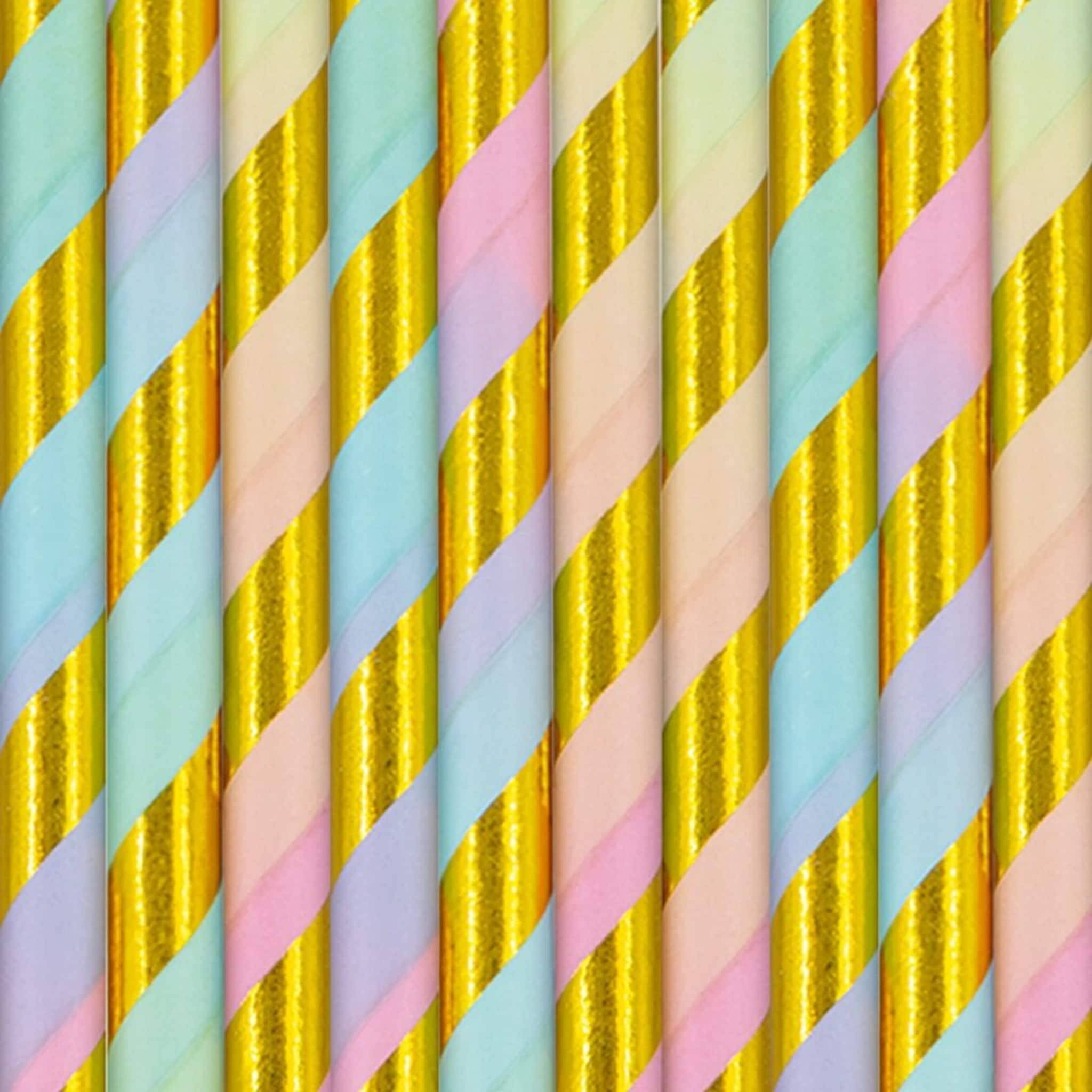Pappsugrör Pastell & Guld 10-pack