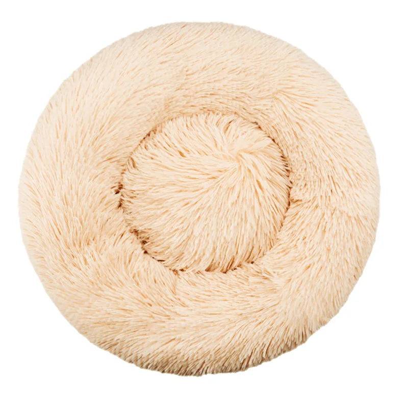 Round Plush Pet Bed — Washable Warm Basket for Dogs & Cats, 6 Sizes - Light apricot / 60cm (60cm)