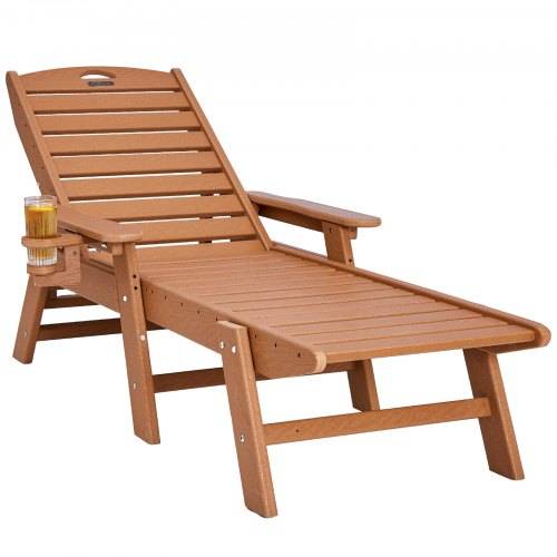 VEVOR Chaise Lounge Chair, 181 kg Weight Capacity, 6 Positions Adjustable Patio Lounge Chair, Outdoor HDPE Lounge Chair with Backrest & Cup Holder, for Pool Poolside Deck Backyard Lawn, Brown