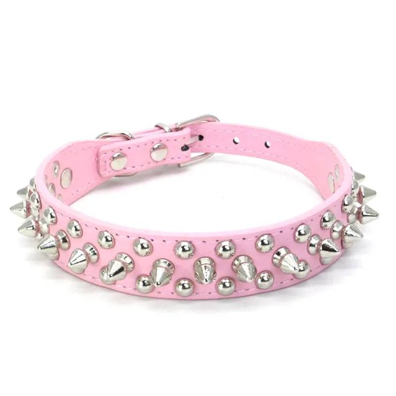 Adjustable Spike Rivet PU Dog Collar for Small to Large Dogs - Pink / LP-advise 12-17kg / China Mainland (LP-advise 12-17kg)