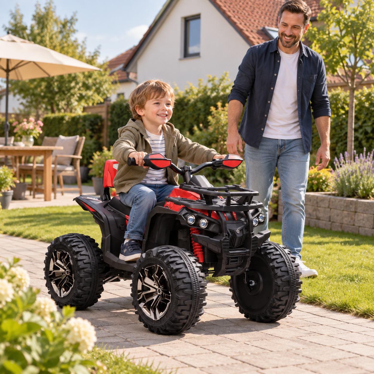 Elektrisk ATV 12V Børne ATV med Forlygte og USB-port, MP3 Musikafspiller, til 3-5 år, 3-8 km/t, Metal, Rød.