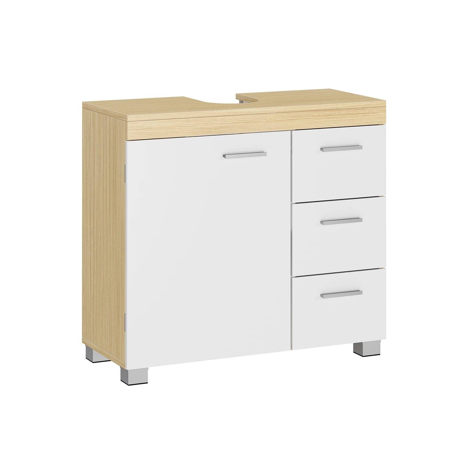 Underdel med 3 Stora Lådor, Badrumsskåp, 30 X 70 X 64 Cm, Molnvit/naturbeige