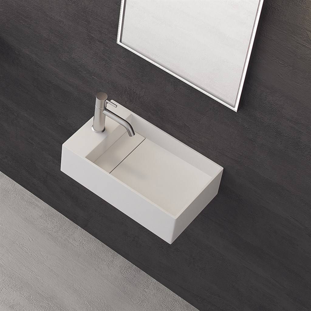 Kubo 50SR - 50x30 Vask til højre Mathvid SolidTec® - fra Bad&Stil