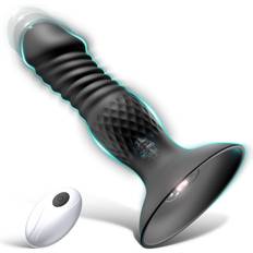 SuperLove Powerful Thrusting Anal Vibrator with Suction Cup & Remote Black - svart
