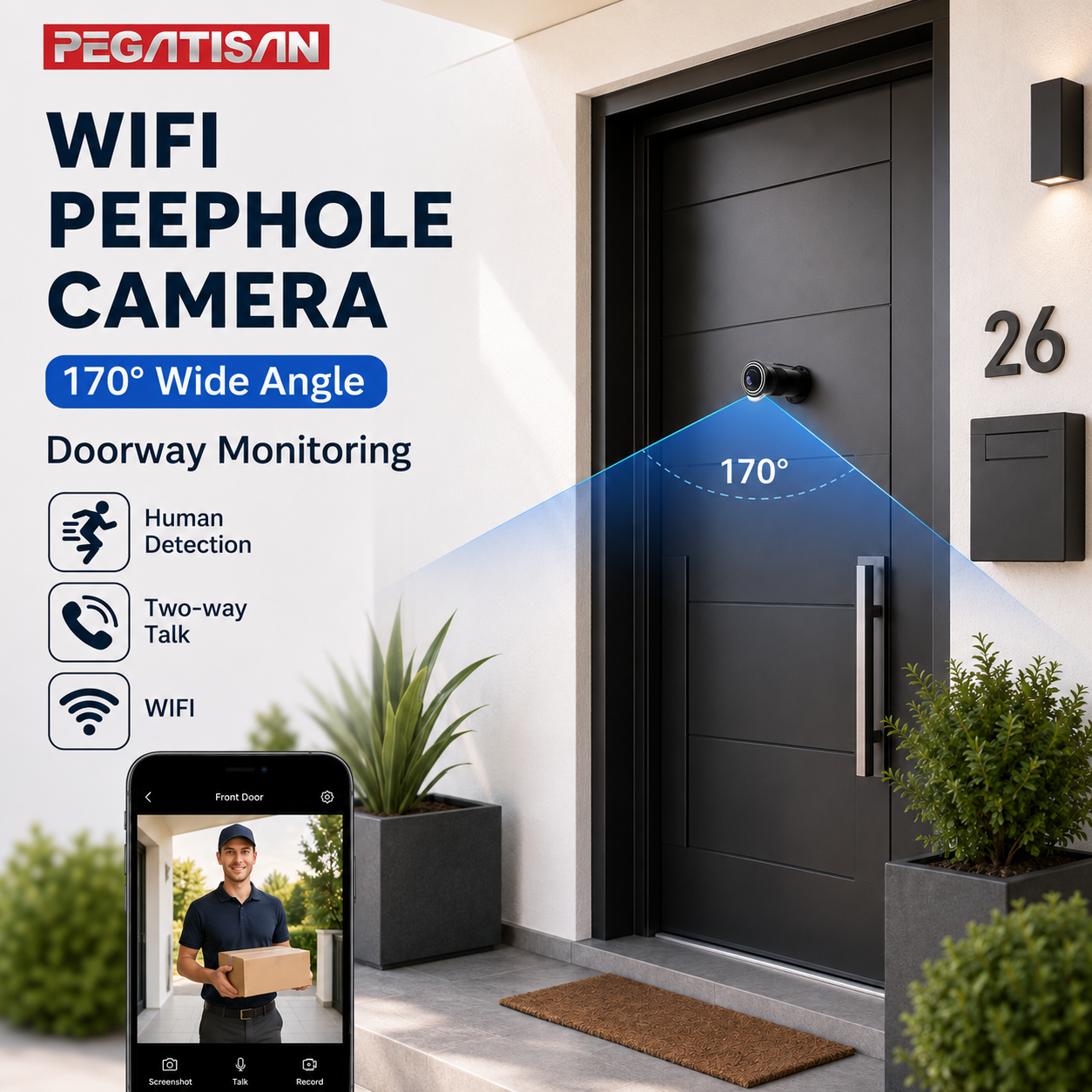 PEGATISAN 2K Wifi Tuya Peephole Smart Video Camera Door Viewer Video-eye Wireless Two-way Audio Home Security Cameras Indoor