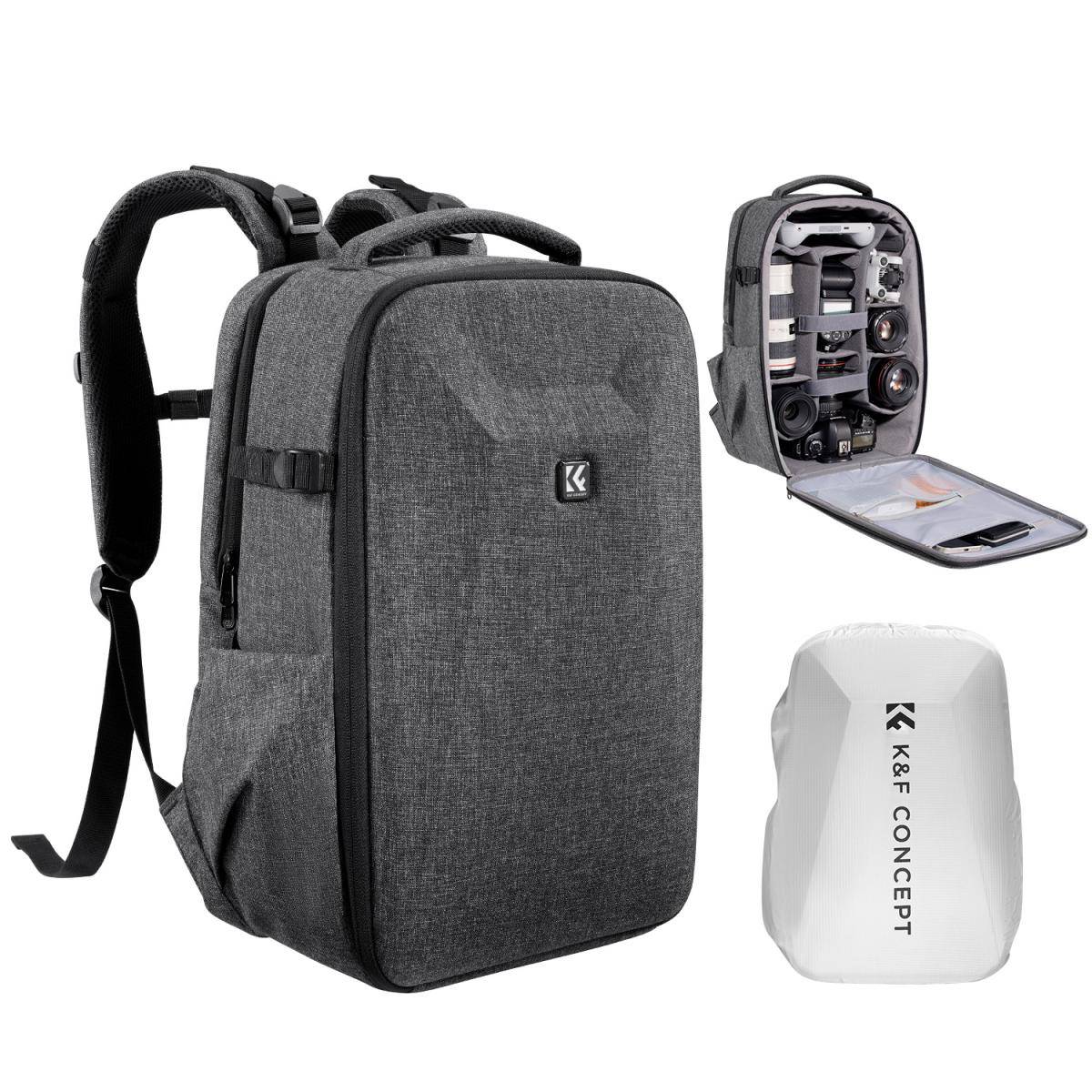 KENTFAITH K&F Concept Camera Backpack Hardshell DSLR Photography Camera Bag with 15-15.6 Inch Laptop Compartment Waterproof Camera Case Compatible for Canon/Nikon/Sony/DJI Mavic - Backpack 22L Nature Wander 10 (Dark Grey)